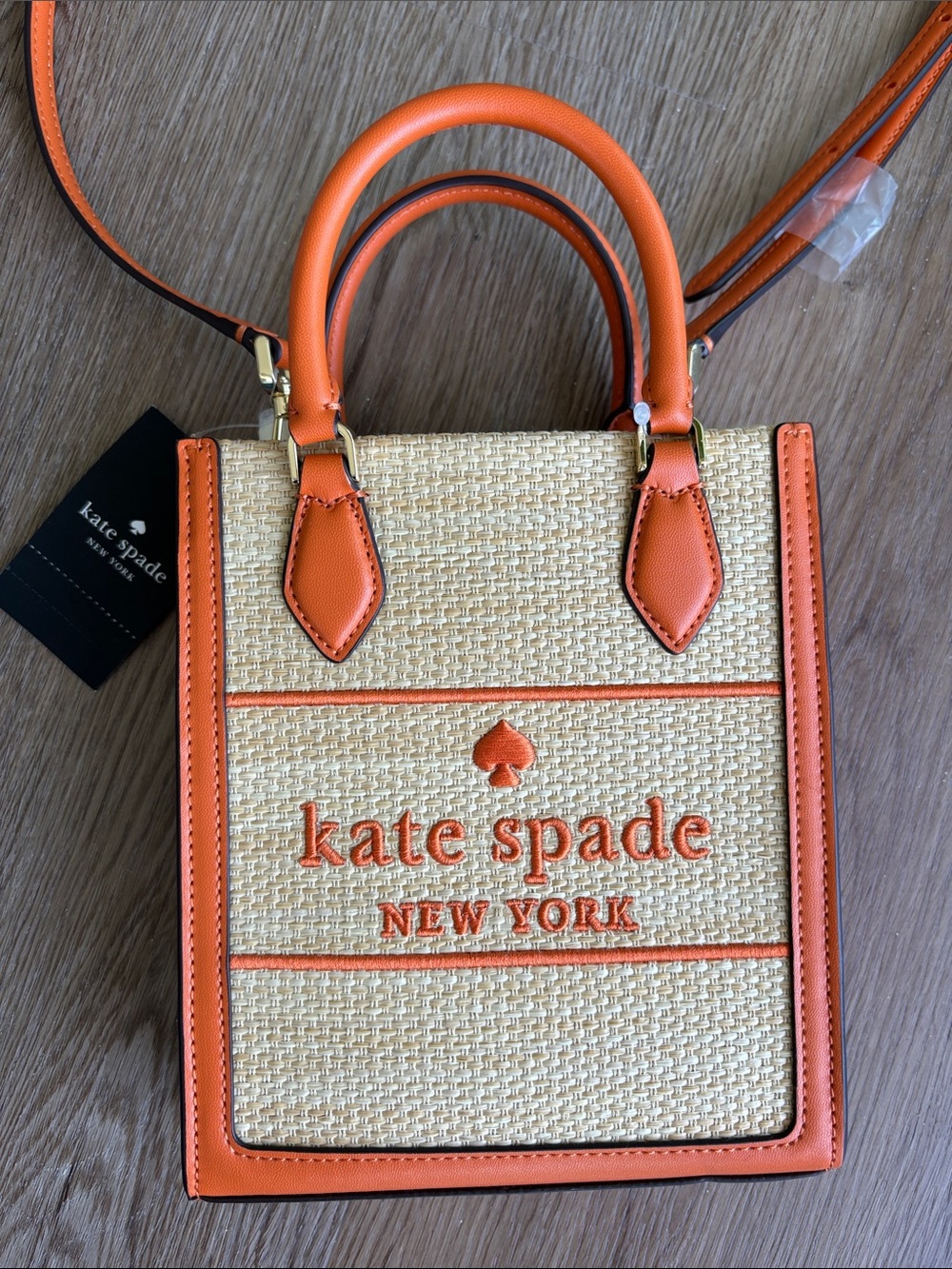 Kate Spade Elle Mini Straw Tote orange crossbody purse